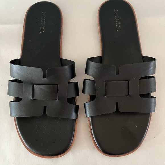 Nautica Woven Black Leather Slip on Slide Mule Sandal size Euro 40 US 9-9.5 - Picture 1 of 8